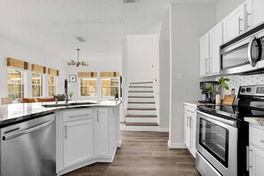 Microwave, dishwasher, high chair