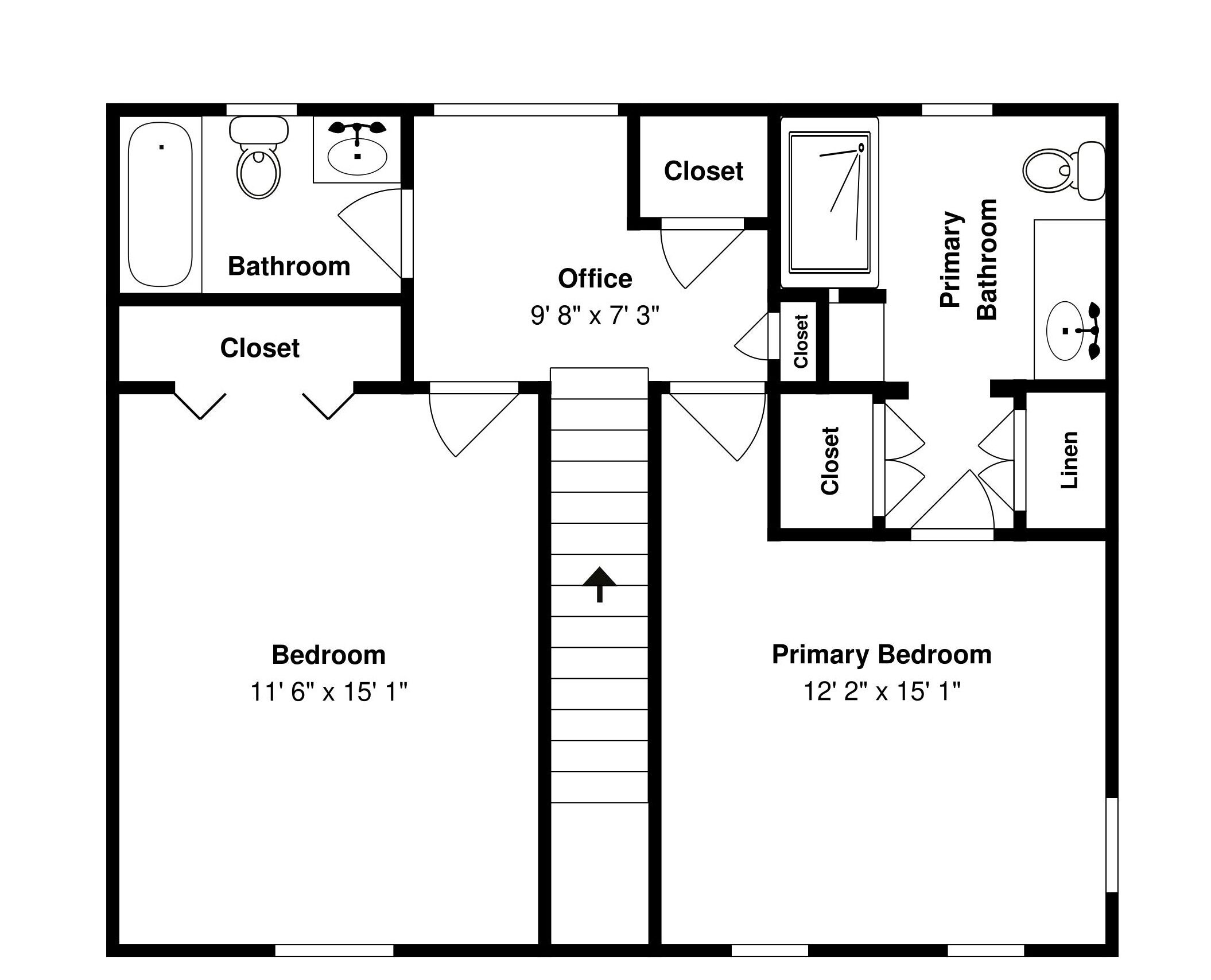En plantegning der viser et soveværelse, badeværelse, kontor og master bedroom.