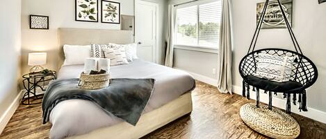1 bedroom, desk, iron/ironing board, travel cot