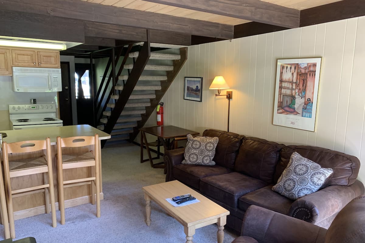 #5 - 2 Bedroom Studio | Living area | Flat-screen TV, fireplace