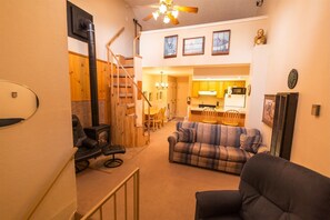 18D - 1 Bed Loft | Living area | Flat-screen TV, fireplace - Auslander Condominiums (Red River)