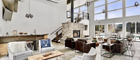 TV, fireplace, offices