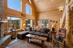 Cabin | Living room | 49-inch LED TV with satellite channels, TV, fireplace
