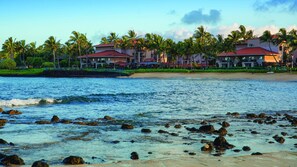 Enjoy stunning ocean views from your balcony overlooking the sandy beach and clear waters.