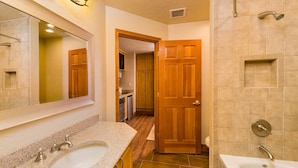 A bathroom with a double sink, a bathtub, and a shower. - Studio - Westgate Park City Resort and Spa - Full Resort Access (Park City)