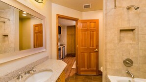 A bathroom with a double sink, a bathtub, and a shower. - Studio - Westgate Park City Resort and Spa - Full Resort Access (Park City)