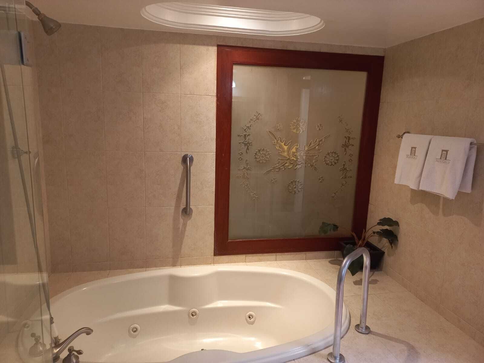 deluxe room | bathroom | jetted bath, hydromassage showerhead, designer toiletries, hair dryer