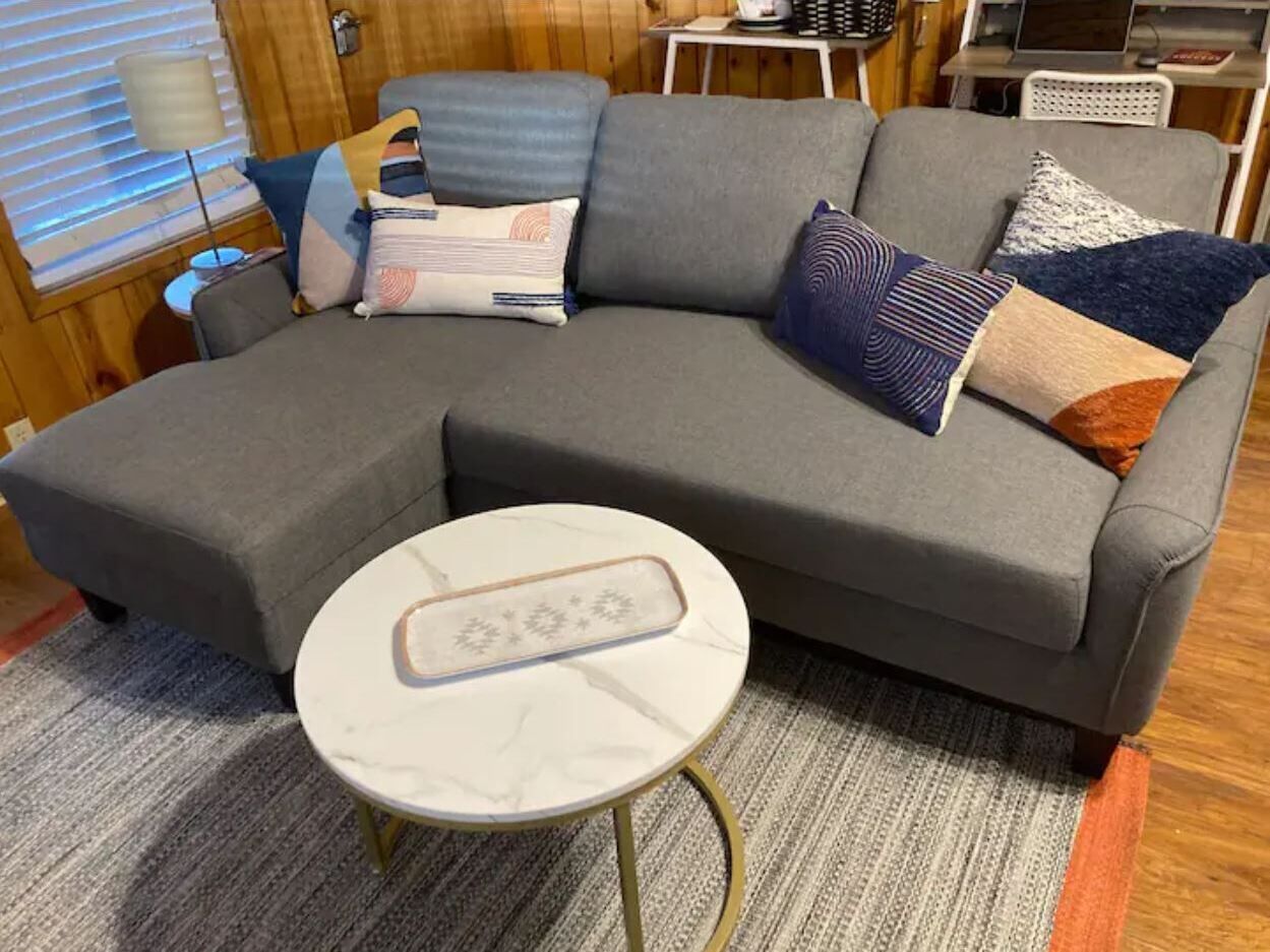 Relax on the couch after exciting day -couch pulls out to full bed 