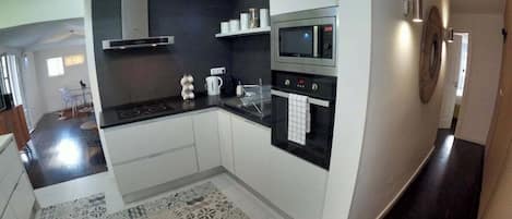 Fridge, microwave, oven, dishwasher