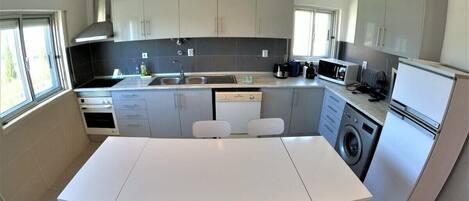 Fridge, microwave, oven, dishwasher