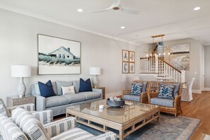 TV, fireplace - “Knot Reel” 9818 Haven Loop.  Lowcountry Luxury at Kiawah River, 3 bedroom, sleeps 6. (Johns Island)