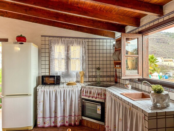 Fridge, microwave, oven, coffee/tea maker