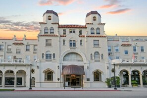 Historic facade at sunset