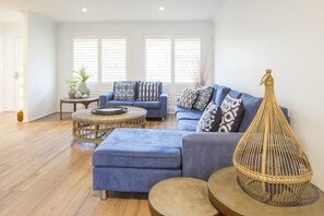 TV, fireplace, books