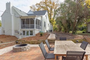 Outdoor dining - Luminous Historic Home: Walk to Downtown Graham! (Graham)