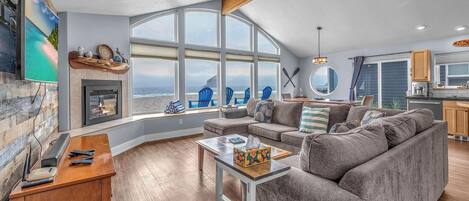 Smart TV, fireplace, DVD player