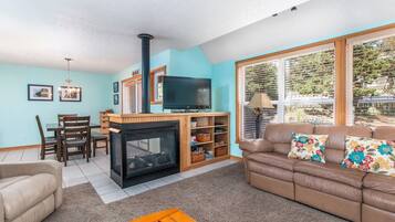 TV connectée, cheminée, lecteur de DVD