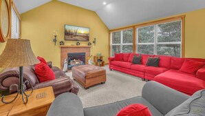 Smart TV, fireplace, video games, DVD player