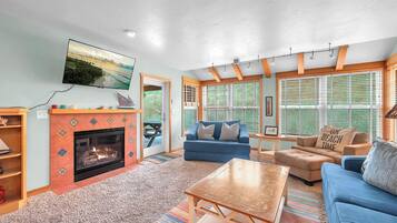 TV connectée, cheminée, lecteur de DVD