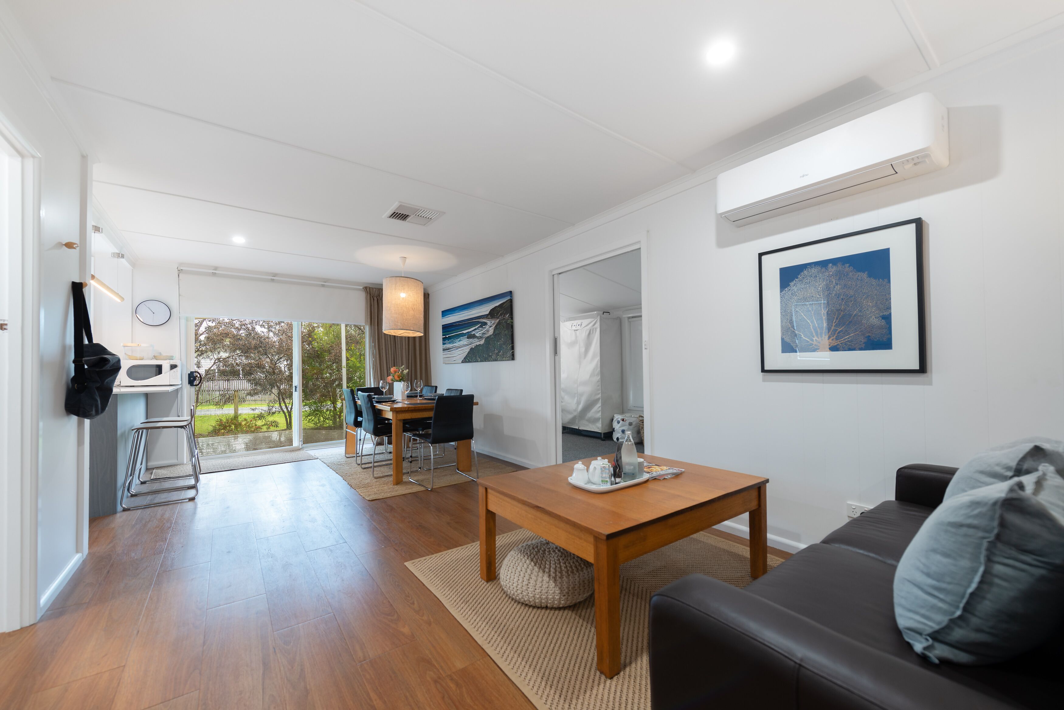 Smart TV, fireplace, DVD player, books