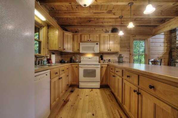 Fridge, microwave, dishwasher, coffee/tea maker