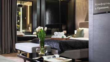 Signature-huoneisto | Oleskelualue | Älytelevisio, lämmitetyt lattiat, älykaiuttimet