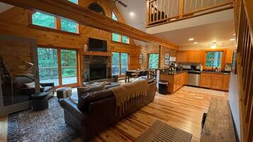 Smart TV, fireplace, foosball