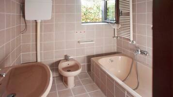 Bañera, secador de pelo, toallas