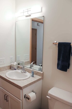 Douche, séchoir à cheveux, serviettes fournies