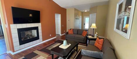 TV, fireplace, offices