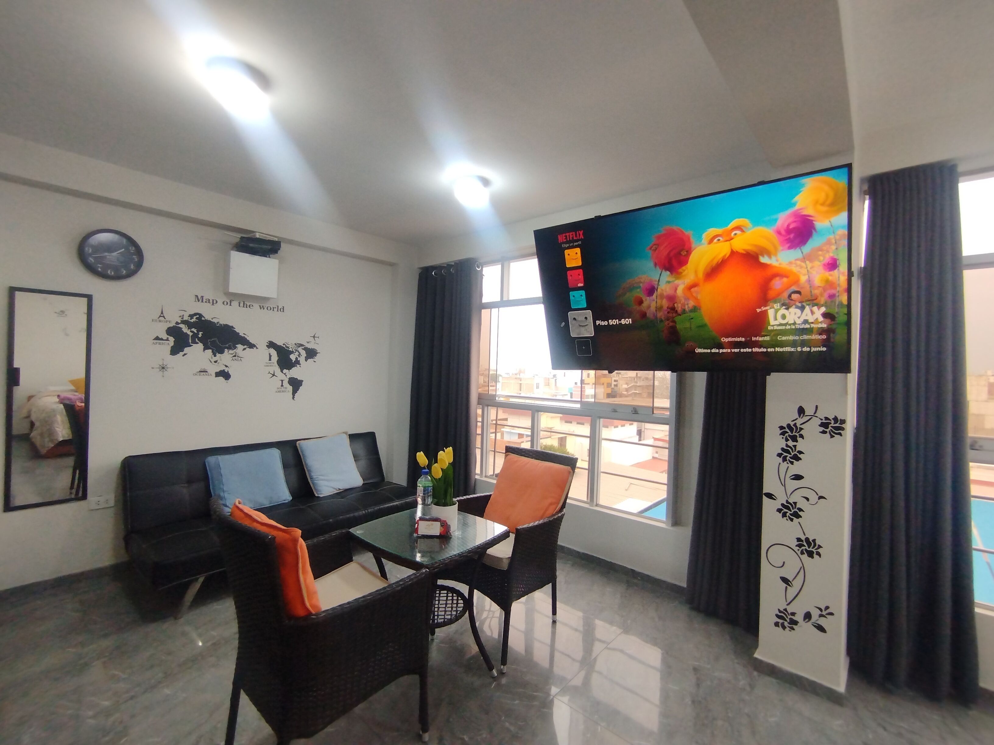Family Apartment, 2 Bedrooms, Kitchen | Living area | 55-inch Smart TV with digital channels, Netflix, toys