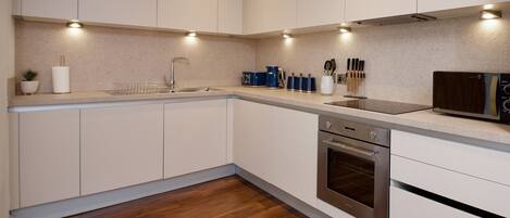 Fridge, microwave, dining tables