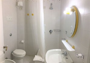 Shower, bidet, soap, toilet paper