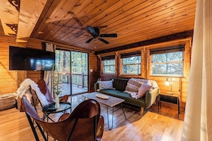 TV, fireplace - Cozy A-Frame Retreat w/ Fireplace & Fire Pit — Quiet Mountain Escape (Topton)