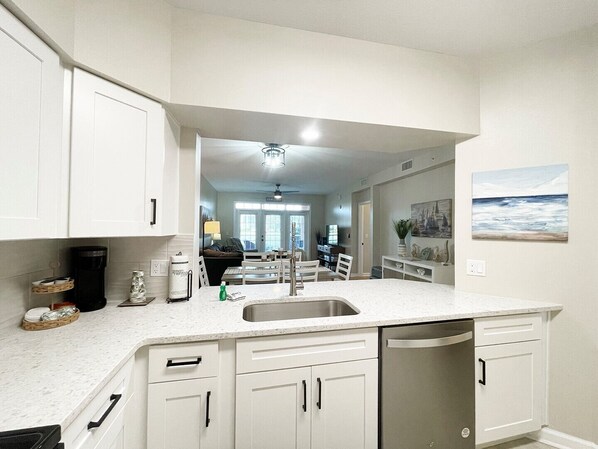 Fridge, microwave, oven, dishwasher