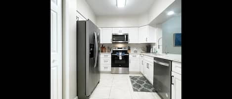 Fridge, microwave, oven, dishwasher