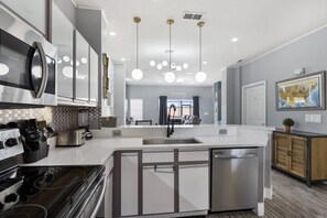 Microwave, dishwasher, high chair