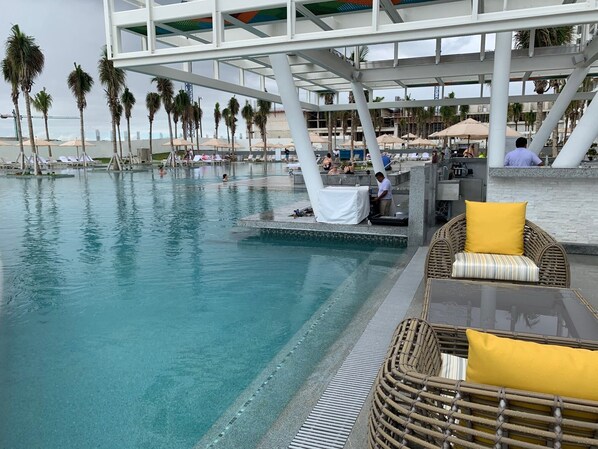 A rooftop pool, a heated pool