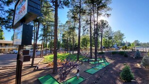 A miniature golf course with green putting greens and a flagstick in the center. - The Nook Pinetop (Pinetop)