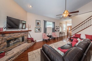 TV, fireplace, computer monitors