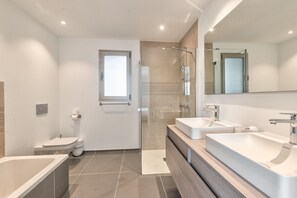 Bañera, secador de pelo, toallas