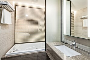 Hair dryer, slippers, towels, soap