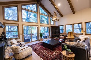 Smart TV, chimenea y libros