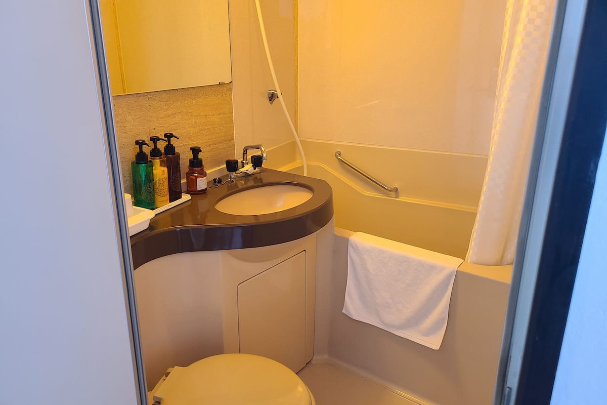 combined shower/bathtub, deep-soaking bathtub, free toiletries