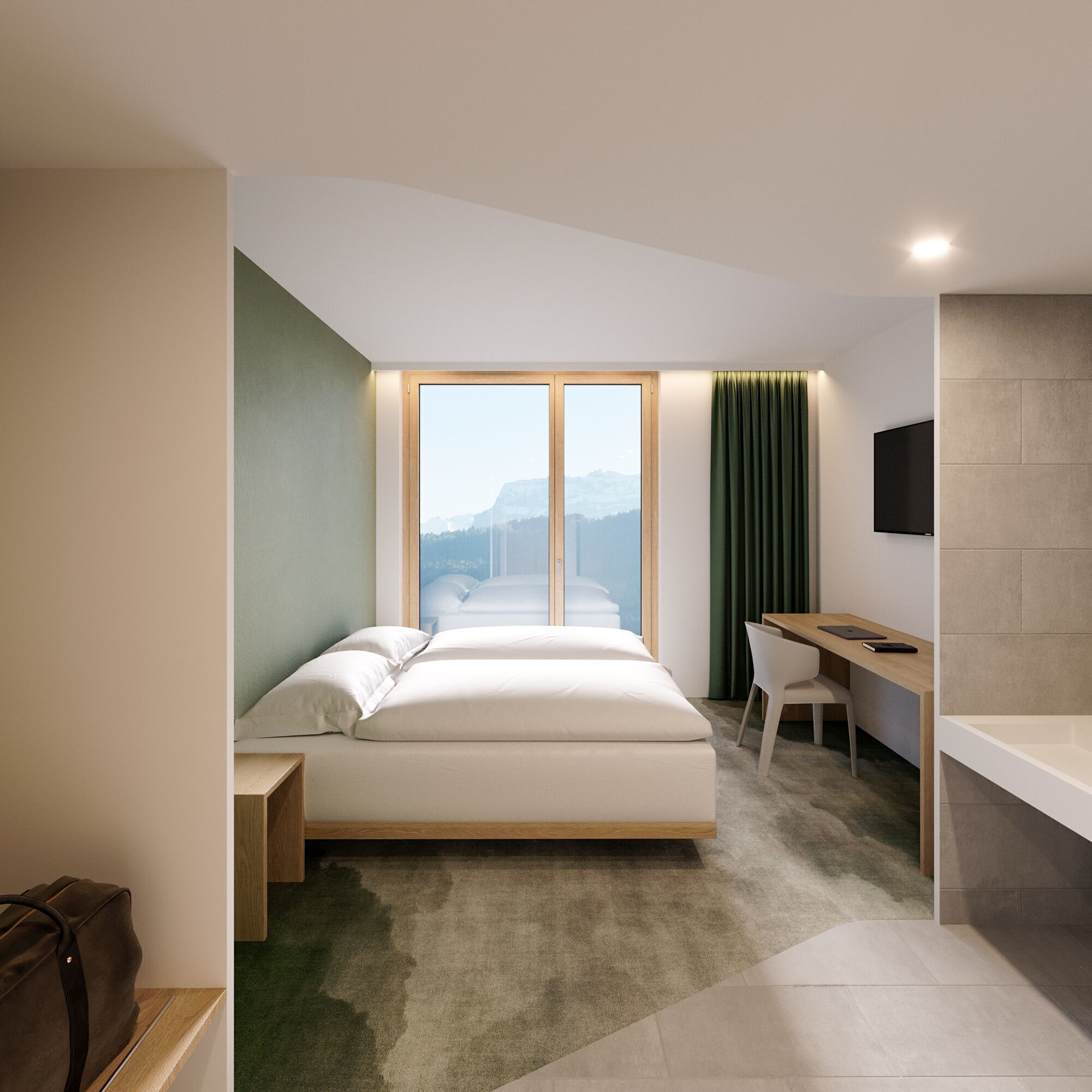 고급 침구, 메모 리폼 침대, 객실 내 금고, 각각 다른 스타일의 인테리어