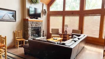 TV, fireplace, foosball, books