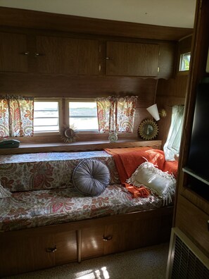 1 bedroom, bed sheets - Primitive  Fannie Camper by River & Kettle Creek pa  Renovo Pa Westport Pa. (Westport)