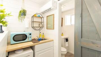 Hair dryer, towels, shampoo