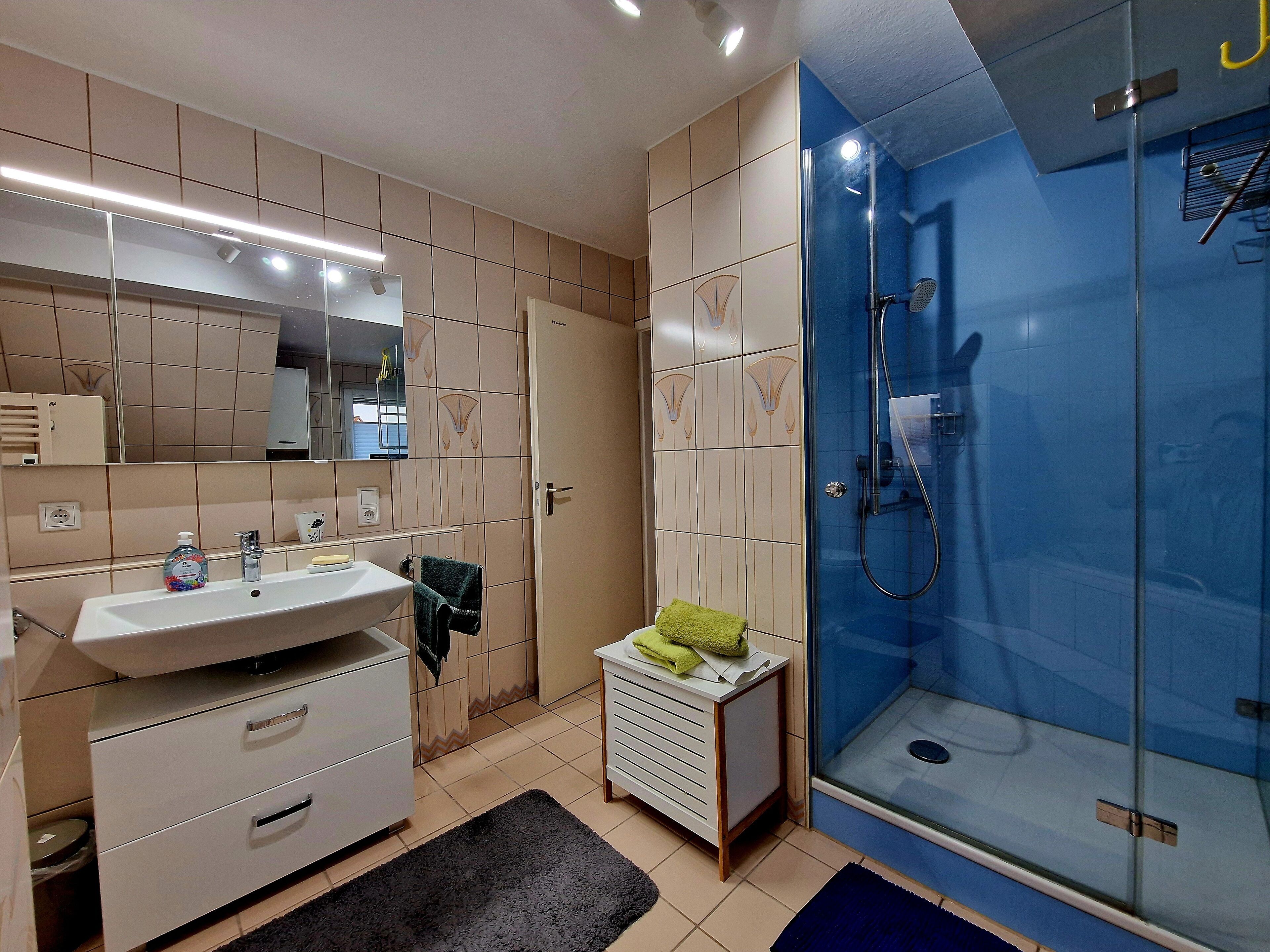 Badewanne, Haartrockner, Handtücher, Seife