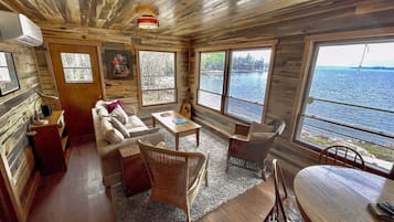 TV, fireplace, video library, stereo